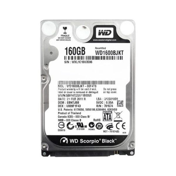 هارد دیسک لپ تاپ وسترن دیجیتال مدل WD1600BJKT-75F4T0 ظرفیت 160 گیگابایت