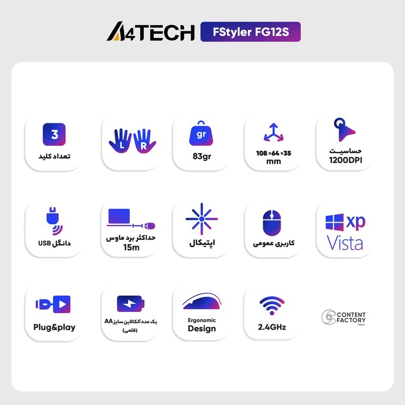 ماوس بی سیم ای فورتک مدل A4Tech FG-12S