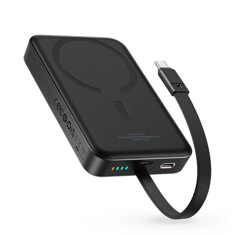 پاوربانک بی‌سیم 30 وات باسئوس مدل Magnetic Mini ظرفیت 10000 میلی آمپر ساعت