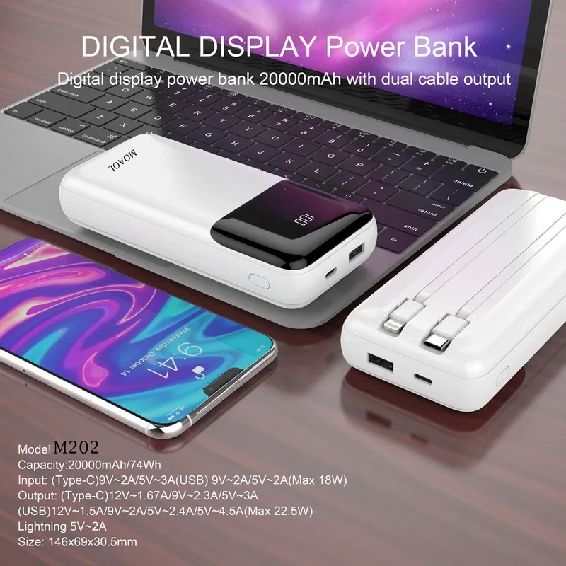 پاوربانک مائول مدل M205 22.5W ظرفیت 20000 میلی آمپر ساعت
