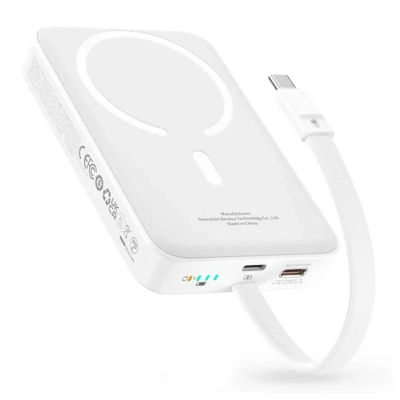 پاوربانک بی‌سیم 30 وات باسئوس مدل Magnetic Mini ظرفیت 10000 میلی آمپر ساعت