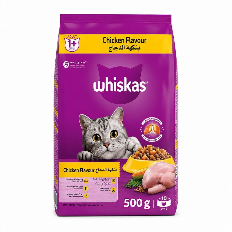 غذا خشک گربه بالغ با طعم مرغ ویسکاس 500 گرم Whiskas Food