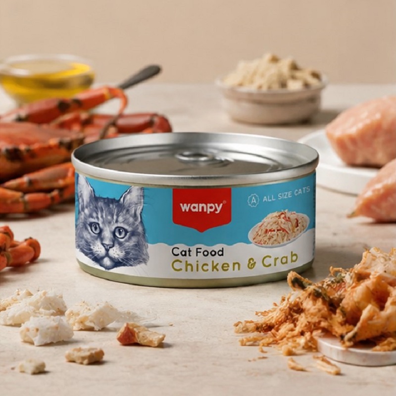 کنسرو گربه ونپی با طعم مرغ و خرچنگ 95 گرم Wanpy Canned