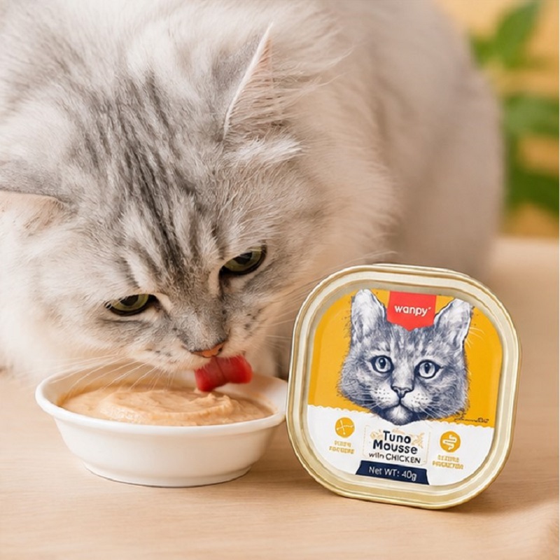 ووم گربه ونپی با طعم مرغ و ماهی تن انگلیسی نویس 40 گرم 6 عددی Wanpy Mousse