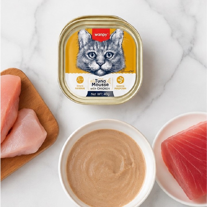 ووم گربه ونپی با طعم مرغ و ماهی تن انگلیسی نویس 40 گرم 6 عددی Wanpy Mousse