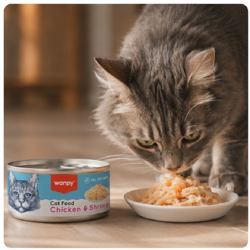 کنسرو گربه ونپی با طعم مرغ و میگو 95 گرم Wanpy Canned