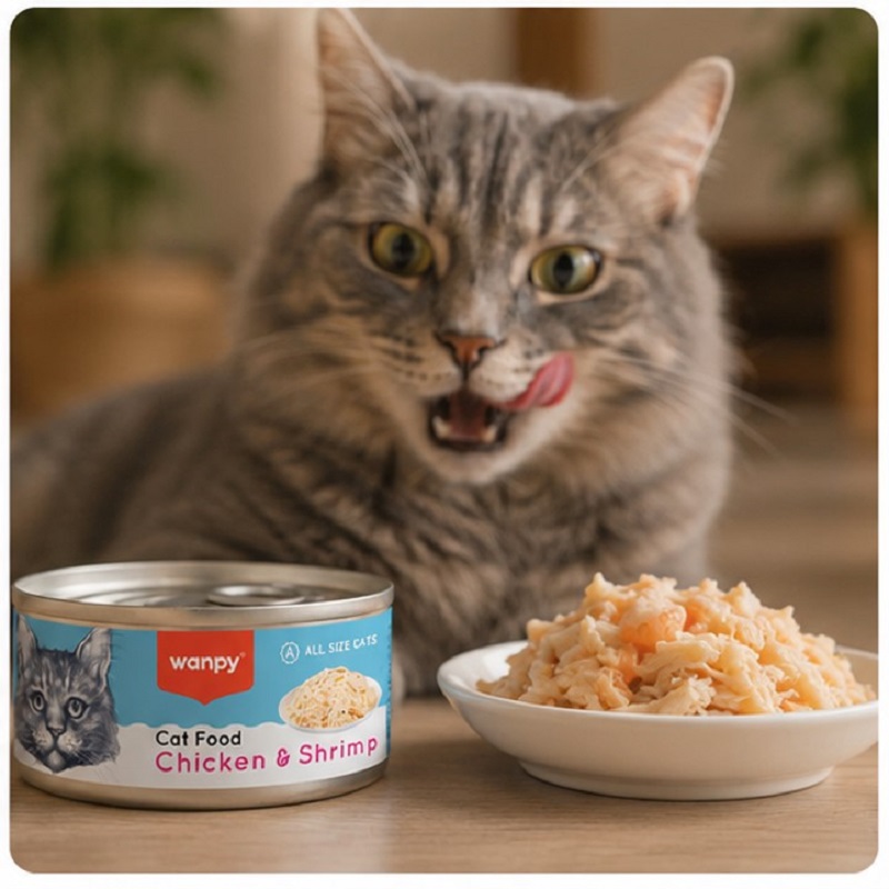 کنسرو گربه ونپی با طعم مرغ و میگو 95 گرم Wanpy Canned