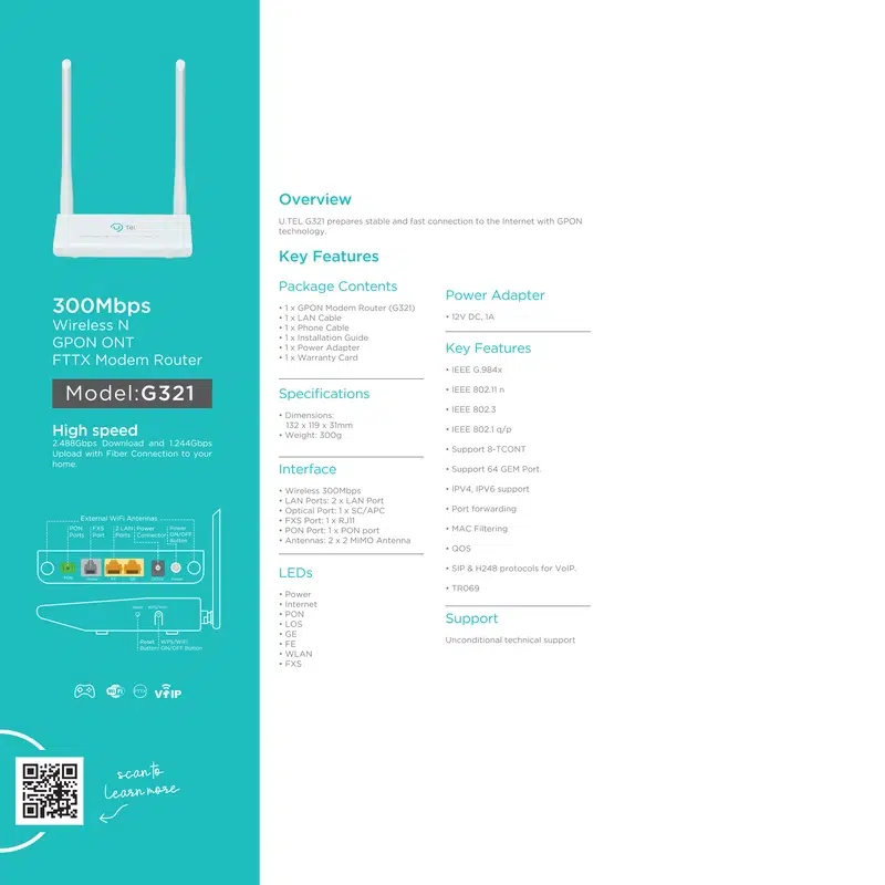 مودم روتر Gpon-ONT یوتل مدل G321