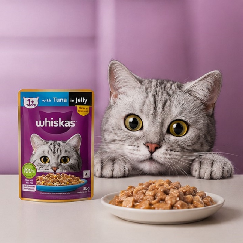 پوچ گربه بالغ با طعم تن ماهی ژله ای ویسکاس 80 گرم Whiskas Pouch