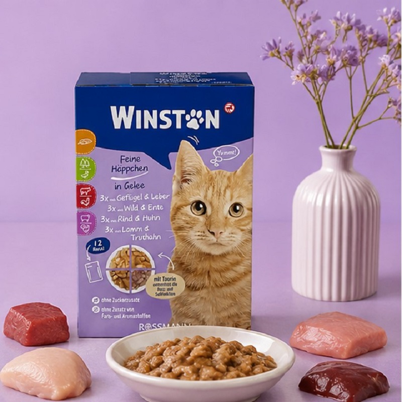 پوچ گربه در طعم های مرغ، جگر، گوشت گاو و بره، اردک وینستون 100 گرم Winston Pouch