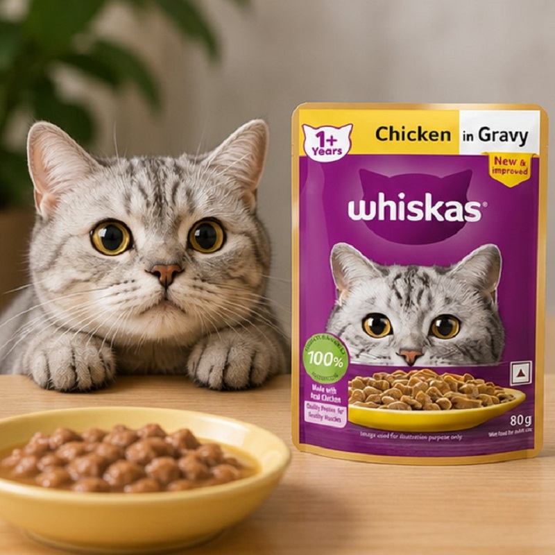 پوچ گربه بالغ با طعم تکه های مرغ در سس ویسکاس 80 گرم Whiskas Pouch