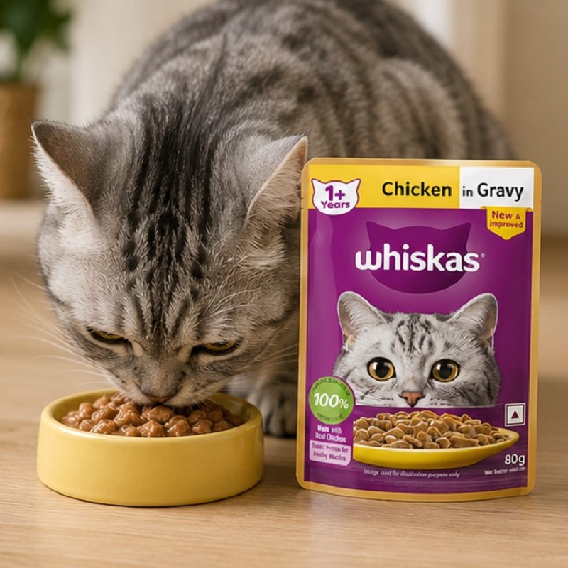 پوچ گربه بالغ با طعم تکه های مرغ در سس ویسکاس 80 گرم Whiskas Pouch