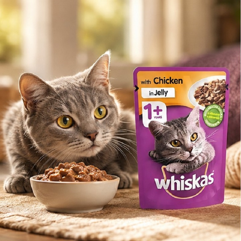 پوچ گربه بالغ با طعم مرغ ژله ای ویسکاس 85 گرم Whiskas Food