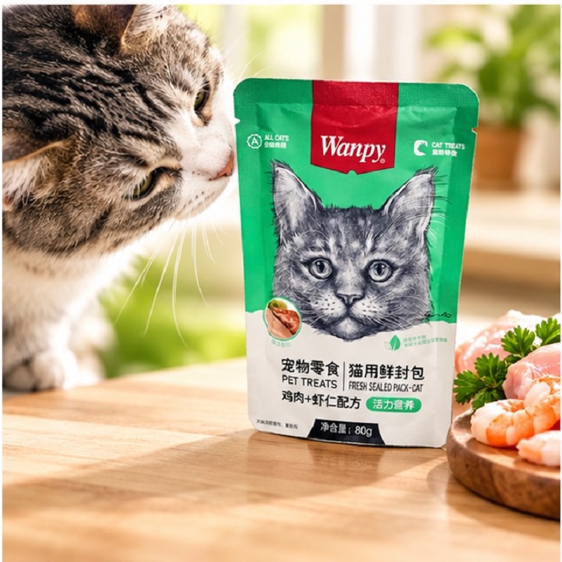 پوچ گربه ونپی با طعم مرغ و میگو 80 گرم Wanpy Pouch