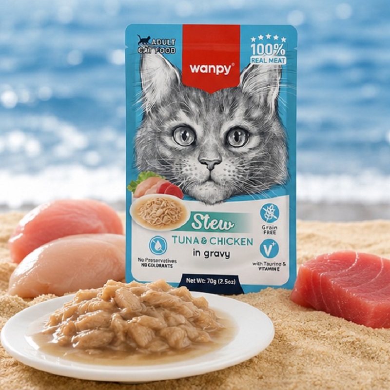 پوچ گربه بالغ با طعم ماهی تن و مرغ ونپی 70 گرم Wanpy Pouch