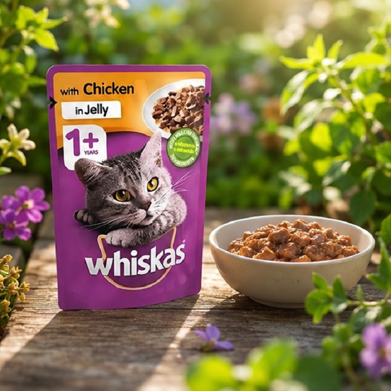 پوچ گربه بالغ با طعم مرغ ژله ای ویسکاس 85 گرم Whiskas Food