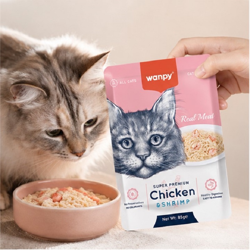 پوچ گربه سوپرپرمیوم ونپی با طعم مرغ و میگو 85 گرم Wanpy Pouch