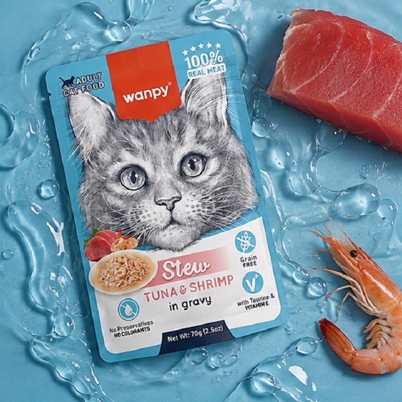 پوچ گربه بالغ با طعم ماهی تن و میگو ونپی 70 گرم Wanpy Pouch