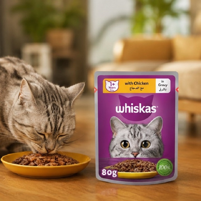 پوچ گربه بالغ با طعم مرغ در سس ویسکاس ۸۰ گرم whiskas Pouch