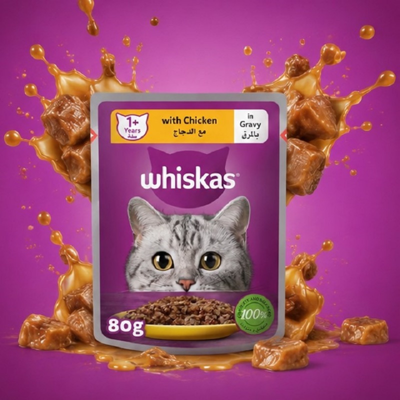 پوچ گربه بالغ با طعم مرغ در سس ویسکاس ۸۰ گرم whiskas Pouch
