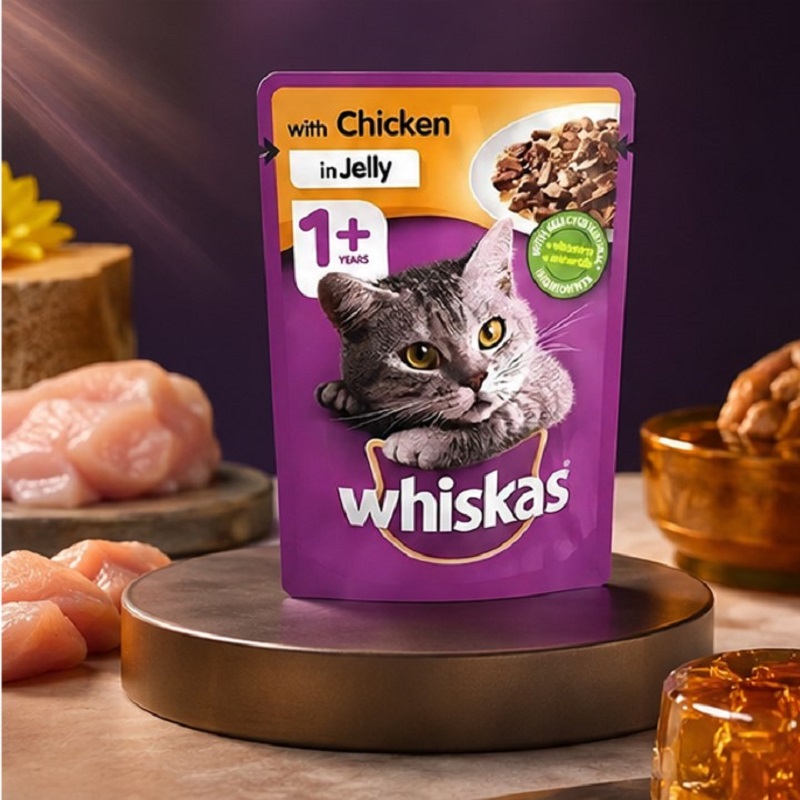 پوچ گربه بالغ با طعم مرغ ژله ای ویسکاس 85 گرم Whiskas Food
